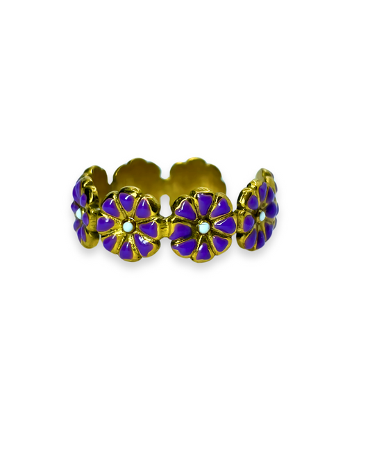 Bague - Acier Inoxydable - Fleur Violette