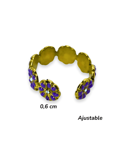 Bague - Acier Inoxydable - Fleur Violette - Minima Bijoux - 