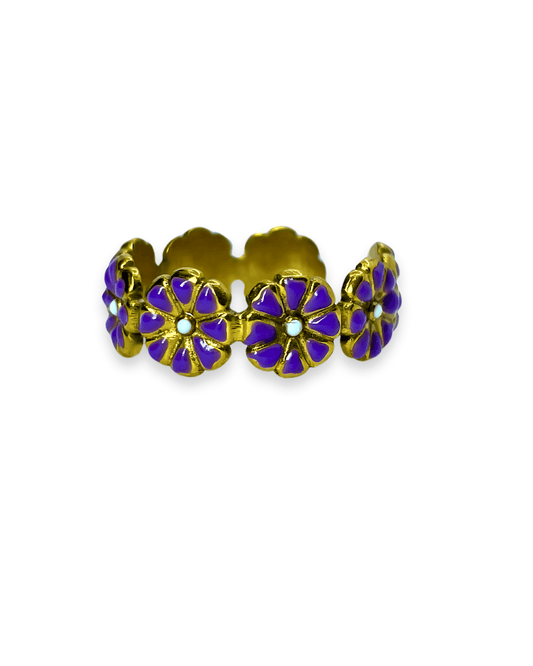 Bague - Acier Inoxydable - Fleur Violette - Minima Bijoux - 