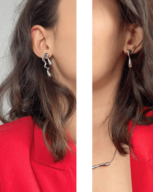 Boucles d'Oreilles - Acier Inoxydable - Asymétrie Organique - Minima Bijoux - 