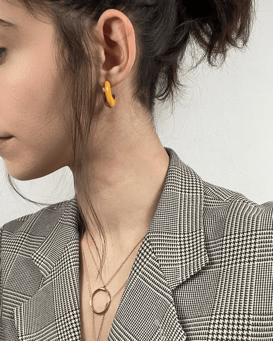 Boucles d'Oreilles - Acier Inoxydable - Lune orangée - Minima Bijoux - 